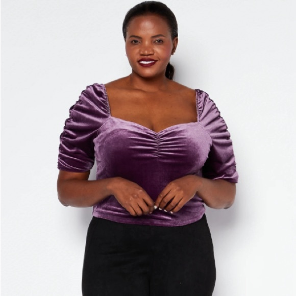 EUC [AND NOW THIS] Velvet Plum Purple Ruched Princess Top Women’s Plus Sz 2X - Picture 3 of 16
